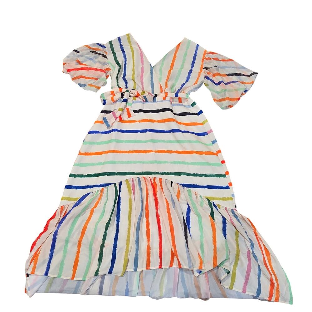 L'ATISTE by Amy Multi-Color Striped Maxi Dress┃ Plus Size 1X ┃Boho Ruffle Hem - Picture 9 of 9